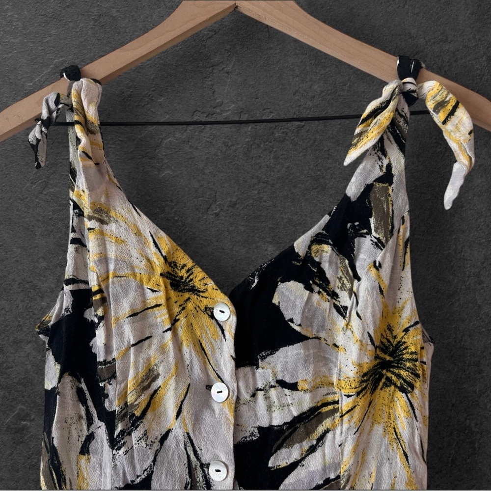 Free People Floral Tie-Shoulder Tropical Summer Mini Button Front Dress Size S - Picture 5 of 11